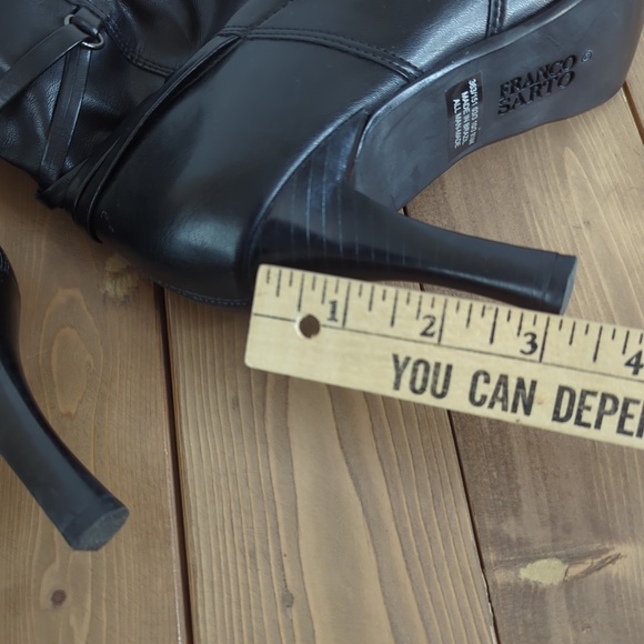 Franco Sarto Women’s Tall Black Shiny Faux Leather Back Lacing Pointed Boots - Picture 9 of 12